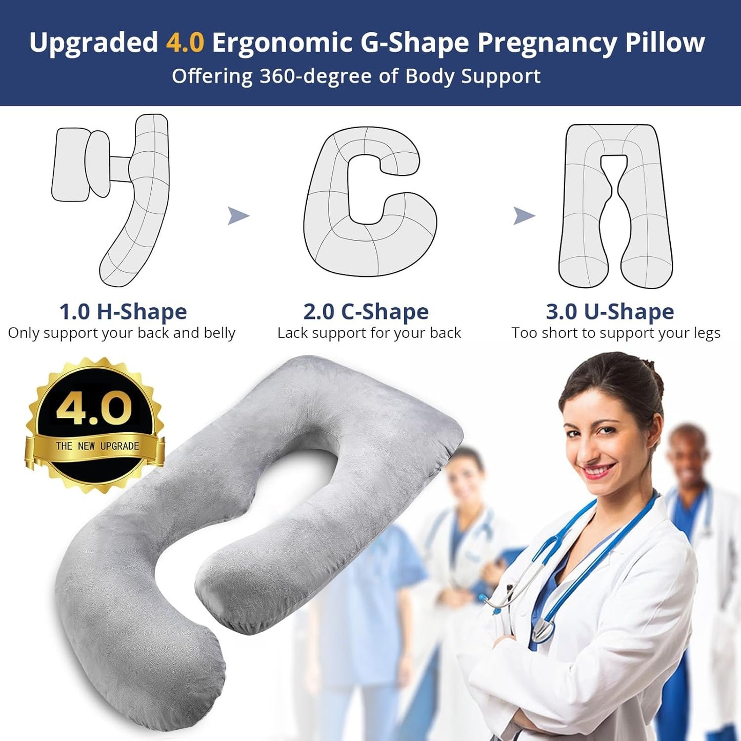 SASTTIE Pregnancy Pillow for Sleeping, U Shaped Body Pillow Side Sleeper Pregnancy Must Haves, Maternity Pillow for Pregnant Women, 57'' Full Pregnant Pillow with Removable Velvet Cover, Grey