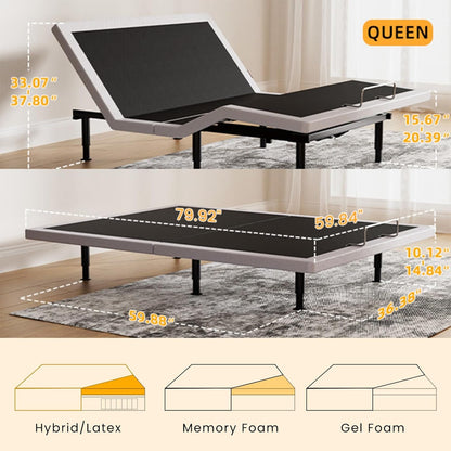 Yireehome Electric Queen Adjustable Bed Frame with Wireless Remote, Head Foot Incline, USB, Underbed Light - Heavy Duty Platform, Easy Assembly, Zero Gravity - Bedframe Basic with Quiet Motor