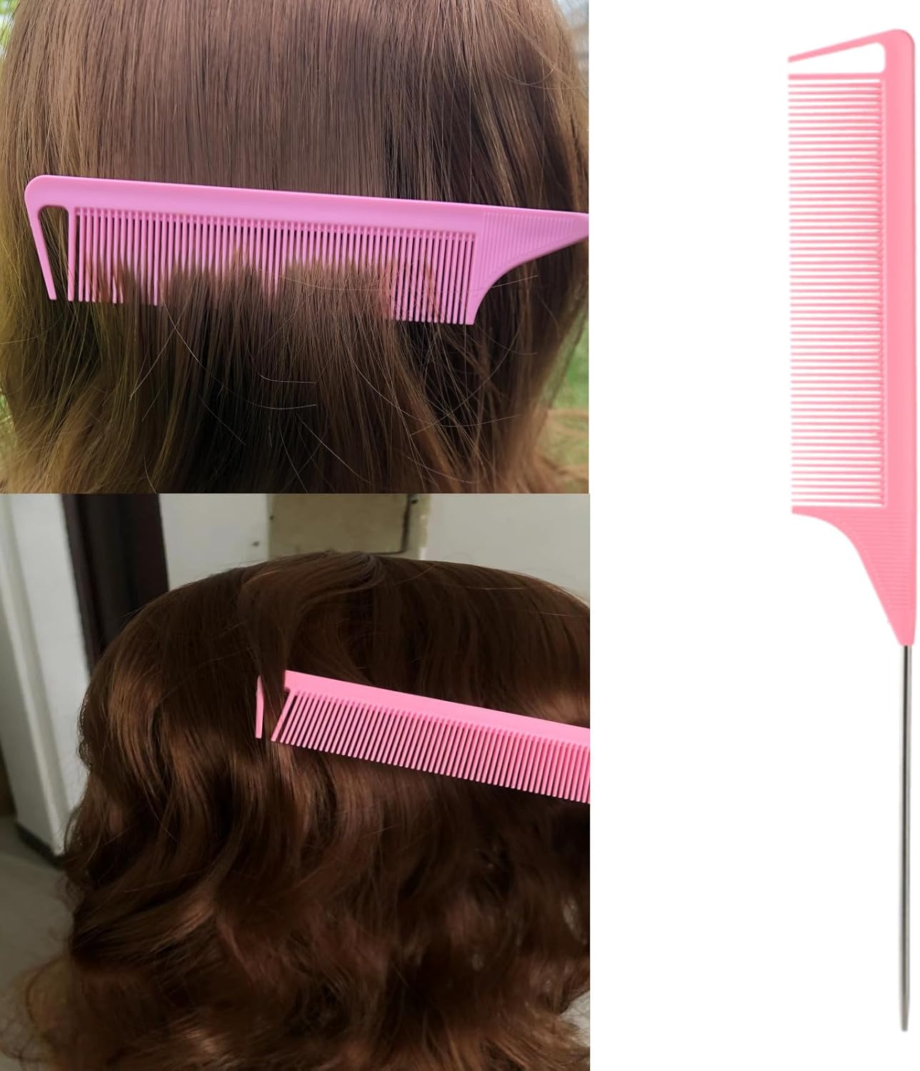 5Pcs Slick Back Brush Set with Topsy Tail Tool, Teasing Bristle, Rat Comb for Women & Girls Hair Styling, Flyaways Control and Edge Combing - Pink