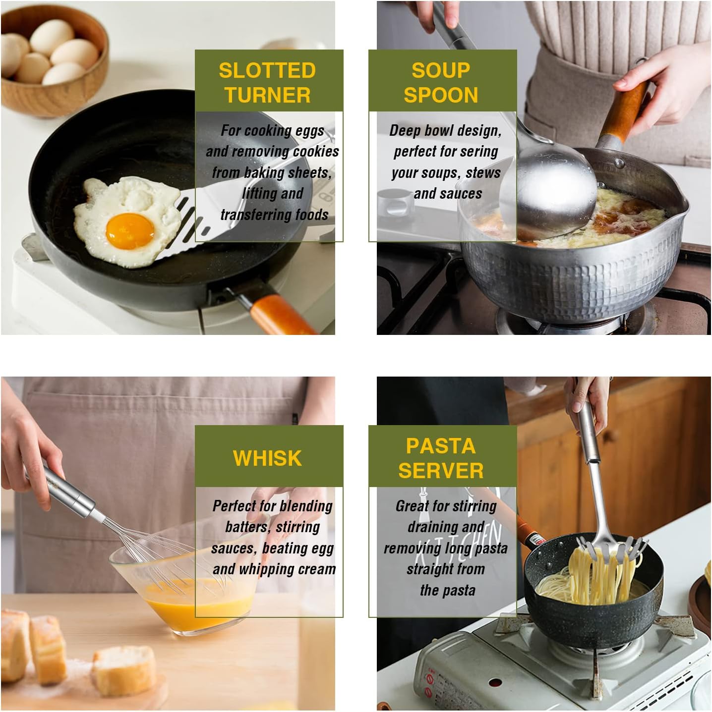 Fungun Stainless Steel Kitchen Utensil Set- 28 Pcs Cooking Nonstick Cookware Set with Spatula - Best Gadgets Tools Kitchen Accessories