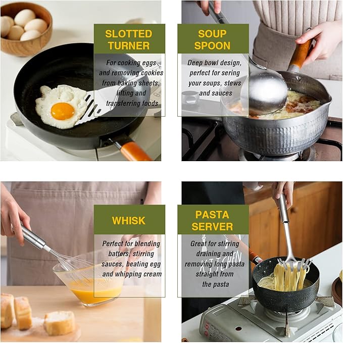 Stainless Steel Kitchen Utensil Set- Fungun 28 Pcs Cooking Nonstick Cookware Set with Spatula - Best Gadgets Tools Kitchen Accessories