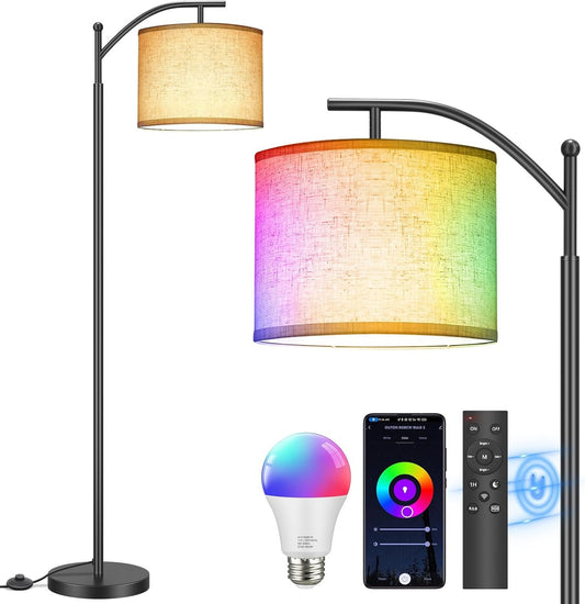 OUTON Arc Floor Lamp, Smart RGB Floor Lamp Works with Alexa, Google Home, Modern Dimmable Standing Lamp,16 Million DIY Colors, 1H Timer and Memory Function, Tall Lamp for Living Room Bedroom Gaming