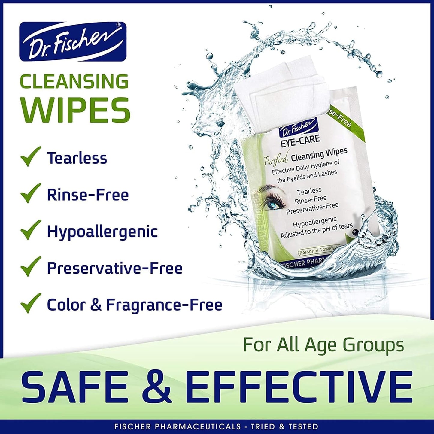 Dr. Fischer Eyelid Wipes. Pre-moistened Eye Wipes for Eyelids. Make-up Remover (Twin Pack)