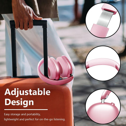 Wentronic Y01 Wireless Over Ear Headphones, Noise Canceling Bluetooth 5.3 Headphones with Microphones,Hi-Res Audio,48H Playtime,Foldable,Breathable Soft Earpads for iOS/Android/Samsung/PC-Pink