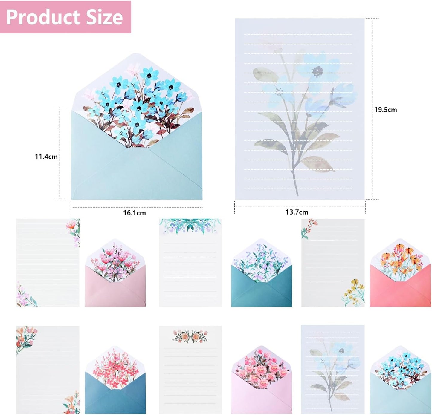 SKTMH 72 Pcs Stationery Paper and Envelopes Set: 48 Flower Writing Paper with 24 Envelopes - A5 Lined Letter Paper - Floral Stationery Paper for Wedding Invitations