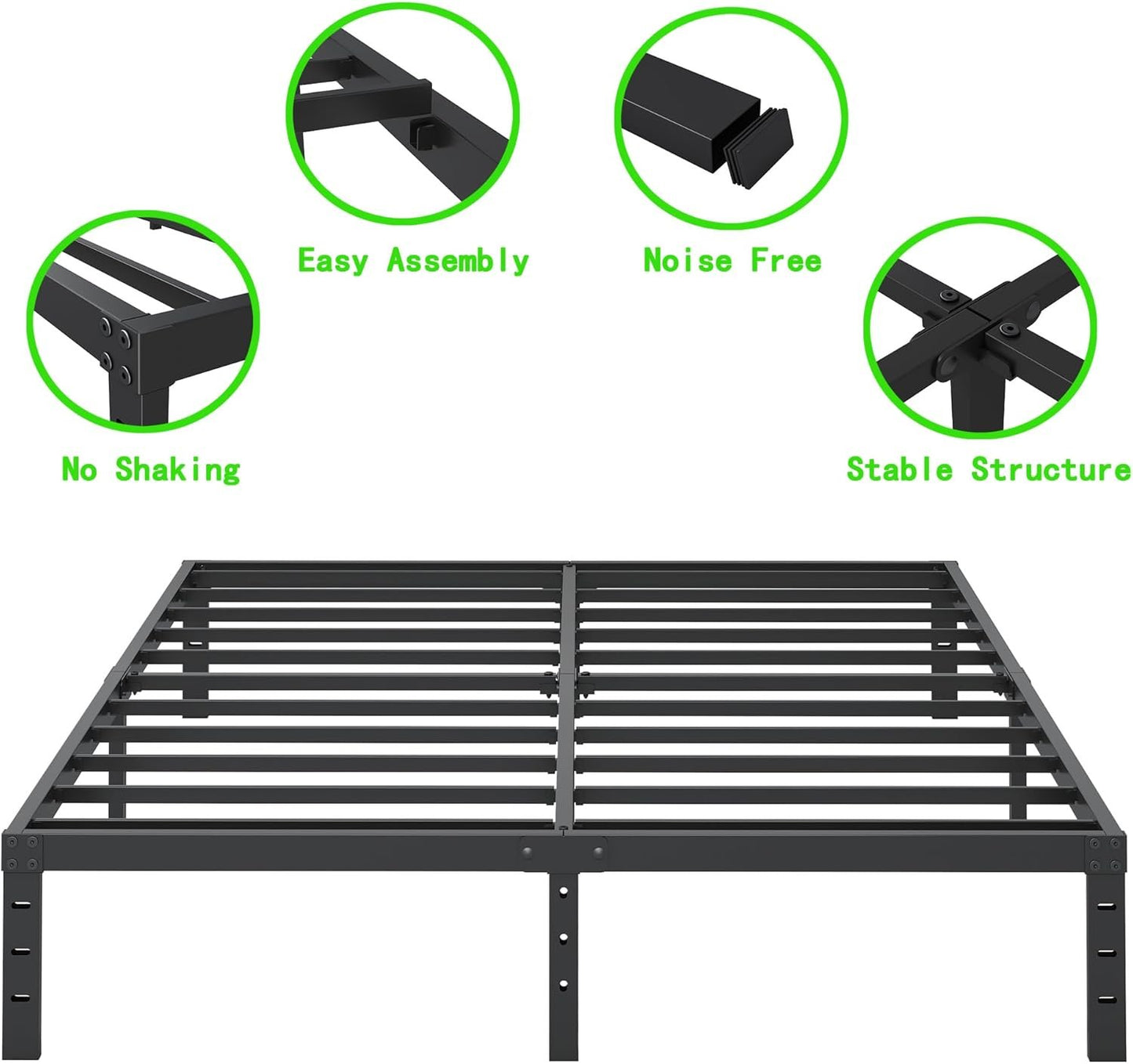 Cieemine 12 Inch Queen Size Metal Bed Frame, Heavy Duty Steel Slat Mattress Foundation,No Box Spring Needed, Easy Assembly, Noise-Free,Black