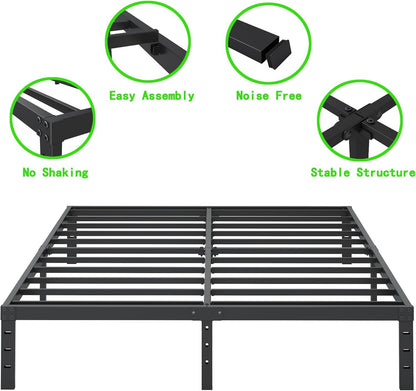 Cieemine 12 Inch Queen Size Metal Bed Frame, Heavy Duty Steel Slat Mattress Foundation,No Box Spring Needed, Easy Assembly, Noise-Free,Black