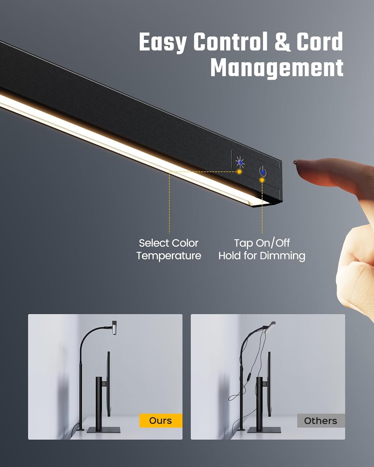 LED Desk Lamp for Office Home, SUPERDANNY Eye-Caring Desk Light with Adjustable Gooseneck, 12W Touch Control Dimmable Brightness, Architect Clamp Lamp with USB Adapter for Reading Study Workbench