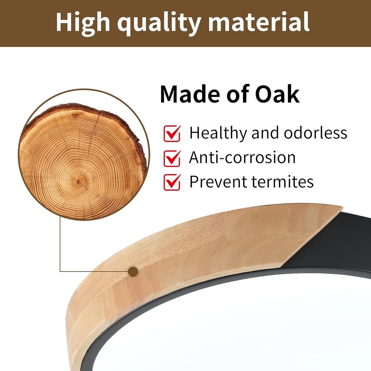 ZAITINZ LED Ceiling Lights,Black Modern Flush Mount Lighting Fixture,Round Shaped Wood Ceiling Lighting,24W,6500K Cool White,Ã˜30cm