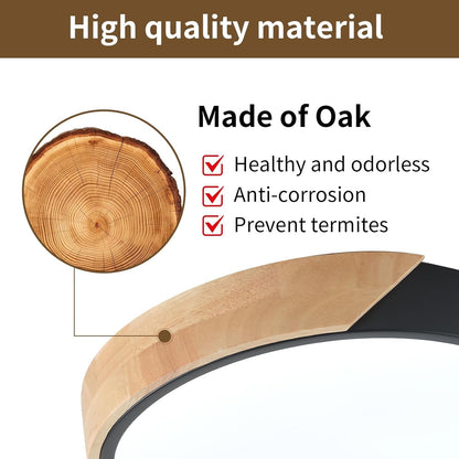 ZAITINZ LED Ceiling Lights,Black Modern Flush Mount Lighting Fixture,Round Shaped Wood Ceiling Lighting,24W,6500K Cool White,Ã˜30cm