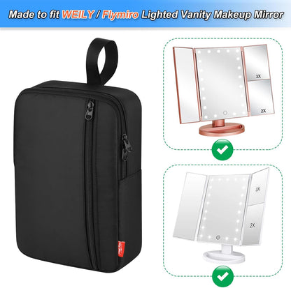 Travel Carrying Case Compatible with WEILY/Flymiro Lighted Vanity Makeup Mirror, Waterproof Lighted Makeup Bag, Portable Makeup Mirror Holder with Separate Pocket for Battery, Charger and Accessories