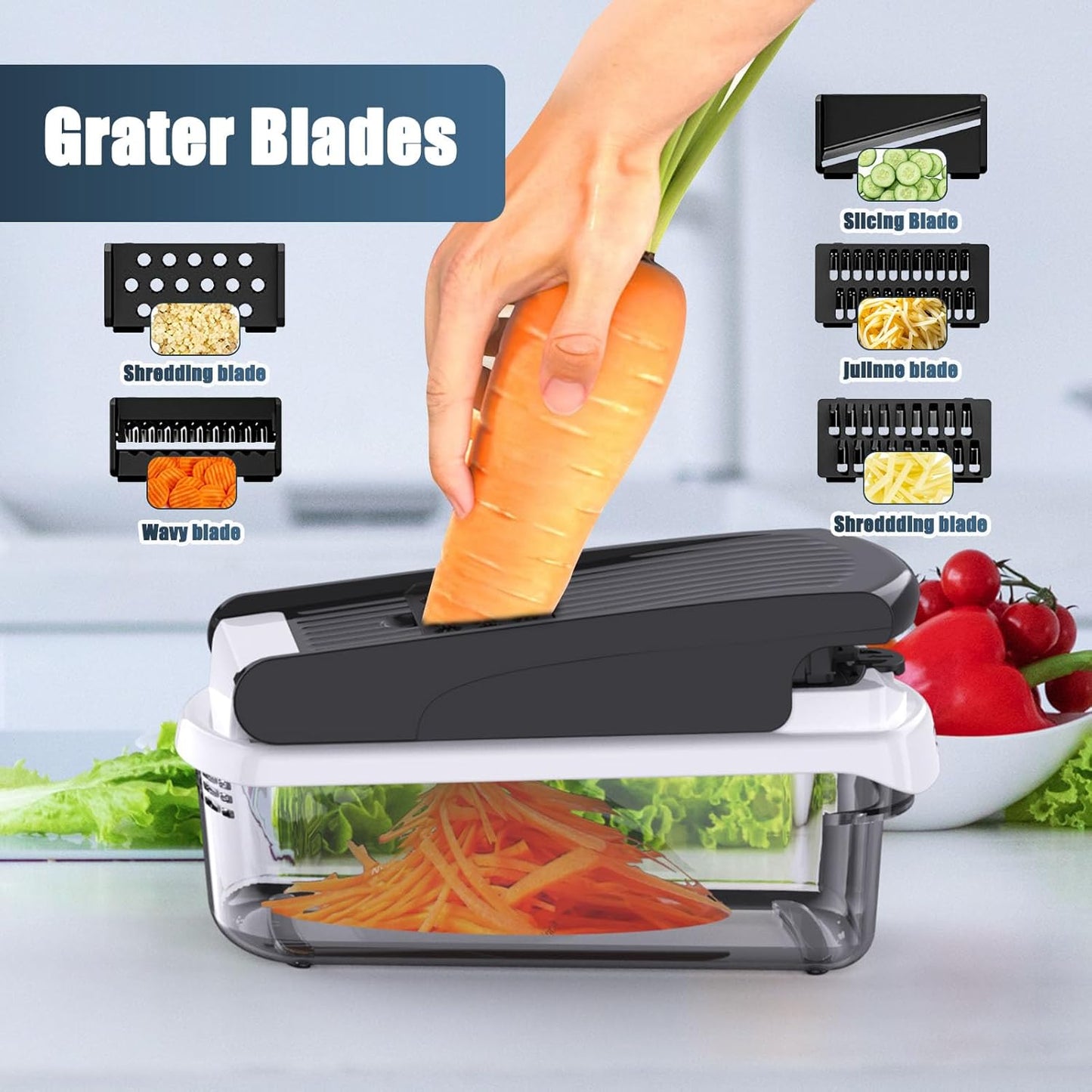 Vegetable Chopper - Mandoline Slicer, Onion Veggie Food Chopper with Container, Cucumber Potato Slicer, Salad Chopper Tool, 15 in 1 Kitchen Gadgets, Perfect for House Warming Gifts