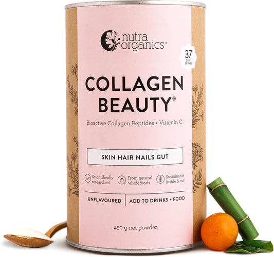 Nutra Organics Collagen Beauty Unflavoured 450g | Anti-Aging Collagen Peptides and Vitamin C | Collagen Powder for Healthy Hair, Nail, Skin and Gut Wellbeing (37 Serves)
