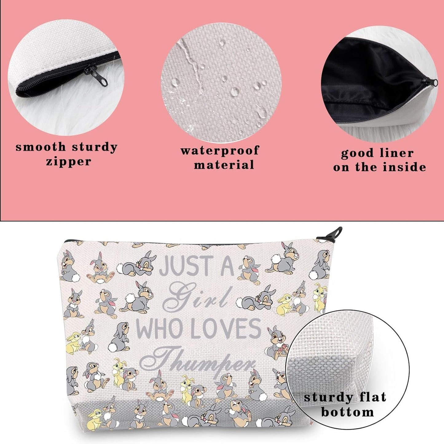 Thumper and Bunny Cosmetic Bag Cartoon Lover Gift Rabbit Themed Travel Toiletry Pouch (C Rabbit)