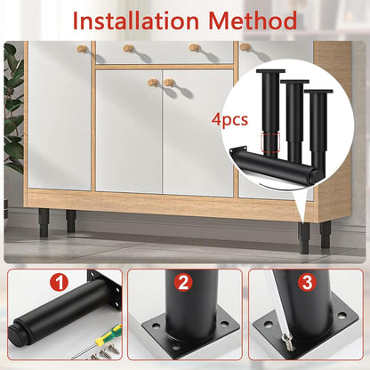 Swetfela 4 Pieces Furniture Feet, 25-45 cm Metal Adjustable Furniture Feet, Bed Feet Table Legs, Black Adjustable Feet for TV Cabinet, Universal Adjustable Bed Feet