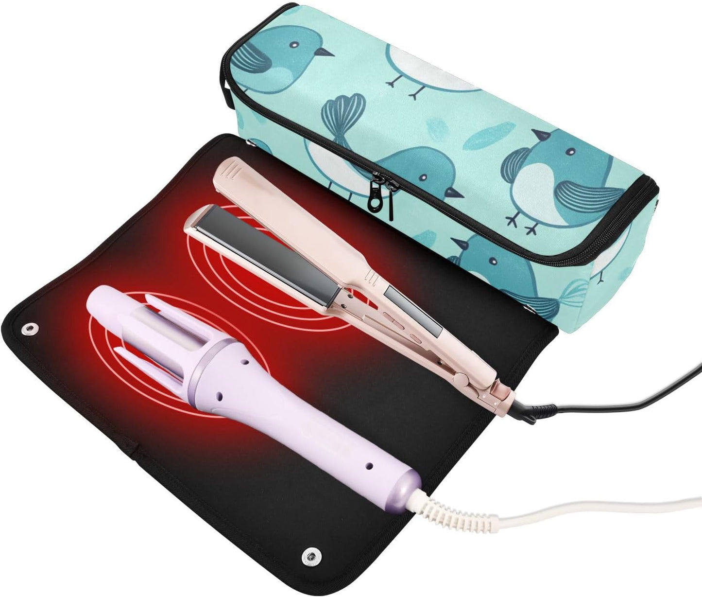 Foiosoh Borsa da viaggio per attrezzi da capelli con tappetino rimovibile resistente al calore, custodia da viaggio portatile per straigheners, ferro arricciacapelli, asciugacapelli, motivo con