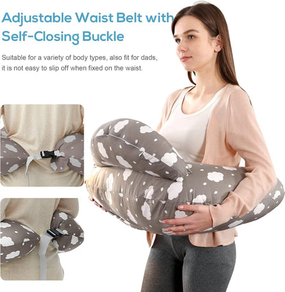 Labtec Nursing Pillow for Breastfeeding, Multifunctional Breast Feeding Pillow with Adjustable Waist Strap and Safety Fence, 100% Cotton Removable Pillowcase, Pregnancy Gift Grey