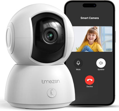 TMEZON Indoor Security Camera 2K,Pan/Tilt Wi-Fi Pet Camera with Vicohome App WiFi IP 3MP HD 360Â° Baby Monitor,One-Click Call Your Families,Detection & Notification, Night Vision