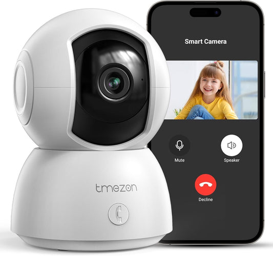 TMEZON Indoor Security Camera 2K,Pan/Tilt Wi-Fi Pet Camera with Vicohome App WiFi IP 3MP HD 360Â° Baby Monitor,One-Click Call Your Families,Detection & Notification, Night Vision