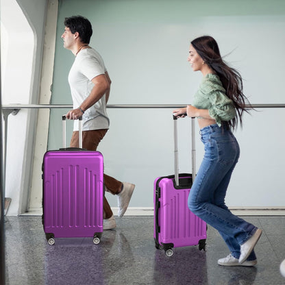 Karl home Luggage Sets 3 Piece, PC+ABS Durable Hardside Suitcase with Double Spinner Wheels TSA Lock, Carry on Luggages for Travel Business - Purple, 20/24/28