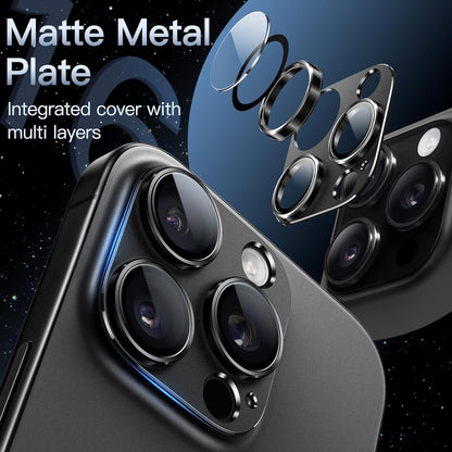 JETech Camera Lens Protector for iPhone 16 Pro 6.3-Inch and iPhone 16 Pro Max 6.9-Inch, Full Coverage 9H Tempered Glass Ring Cover, Matte Metal Plate, Case Friendly, 1-Pack (Black)