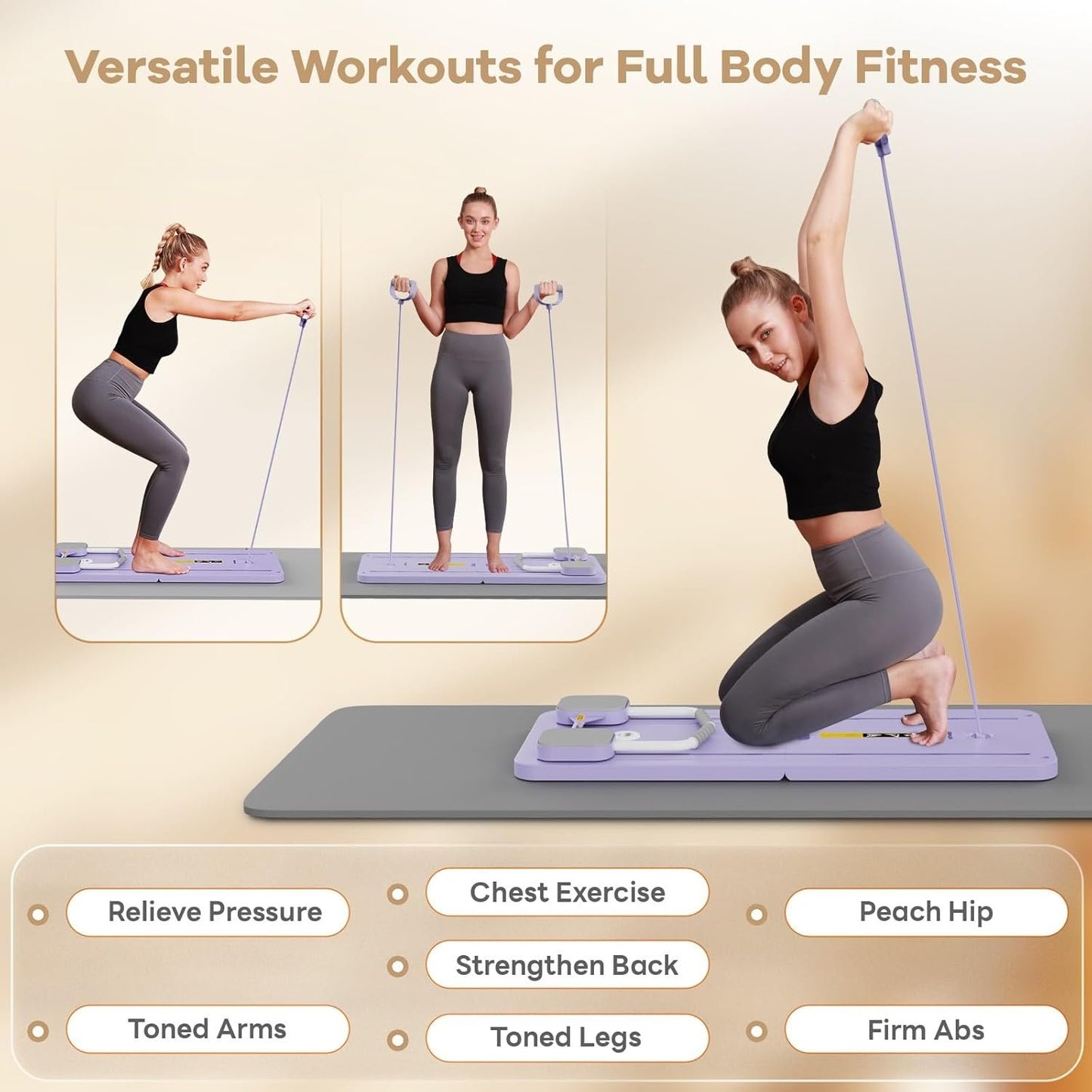 Foldable Pilates Reformer Ab Machine with Automatic Rebound Function for Home Gym - Core & Abdominal Strength Training Equipment with Knee Pad - Ab Core Trainer, Push-Up Board