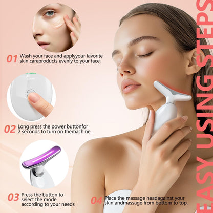 2025 New Face and Neck Massager Tool, 7 Colors LED Womens Skin Care Facial Massager for Skin Rejuvenation, Lifting, Toning, Glow Boost-White