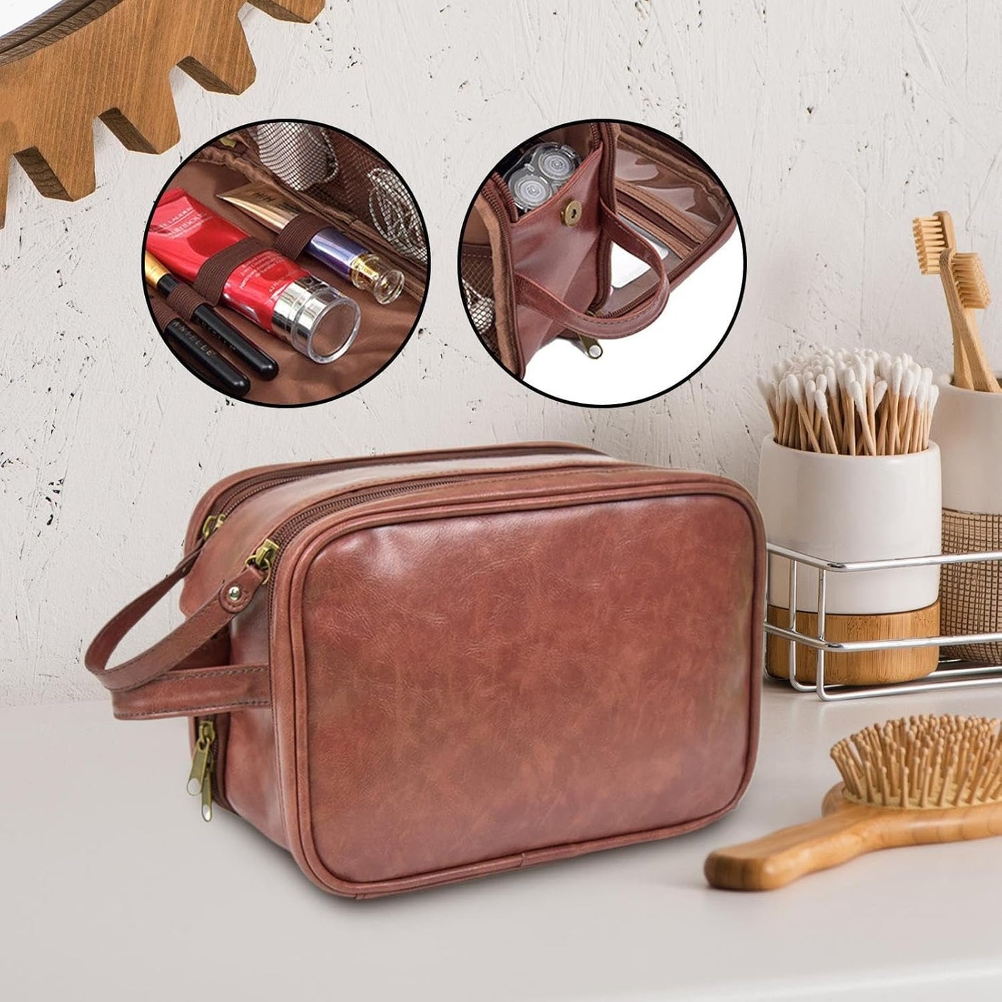 Wimnqie Toiletry Bag for Men, Hygiene Bag for Men, Shaving Bag Men's Toiletry Bag, Reusable Men's Cosmetic Bag, Toiletry Bag Organiser, Large Travel Toiletry Bag for Men, brown, Siehe Beschreibung,