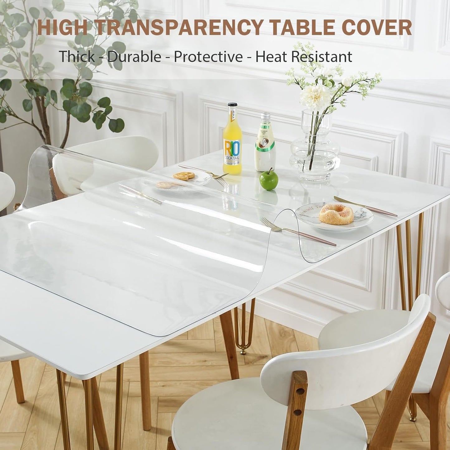 LovePads 1.5mm Thick 42 x 66 Inches Clear Table Cover Protector, Table Protector for Dining Room Table, Clear Plastic Tablecloth Protector, Table Pad for Kitchen Wood Grain