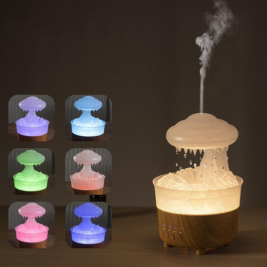 Rain Cloud Humidifier Water Drip, Aromatherapy Essential Oil Diffuser with 7 Colorful LED Lights, Remote Control, Desktop Mushroom Oil Diffuser Gift for Sleeping Relaxing (Wood