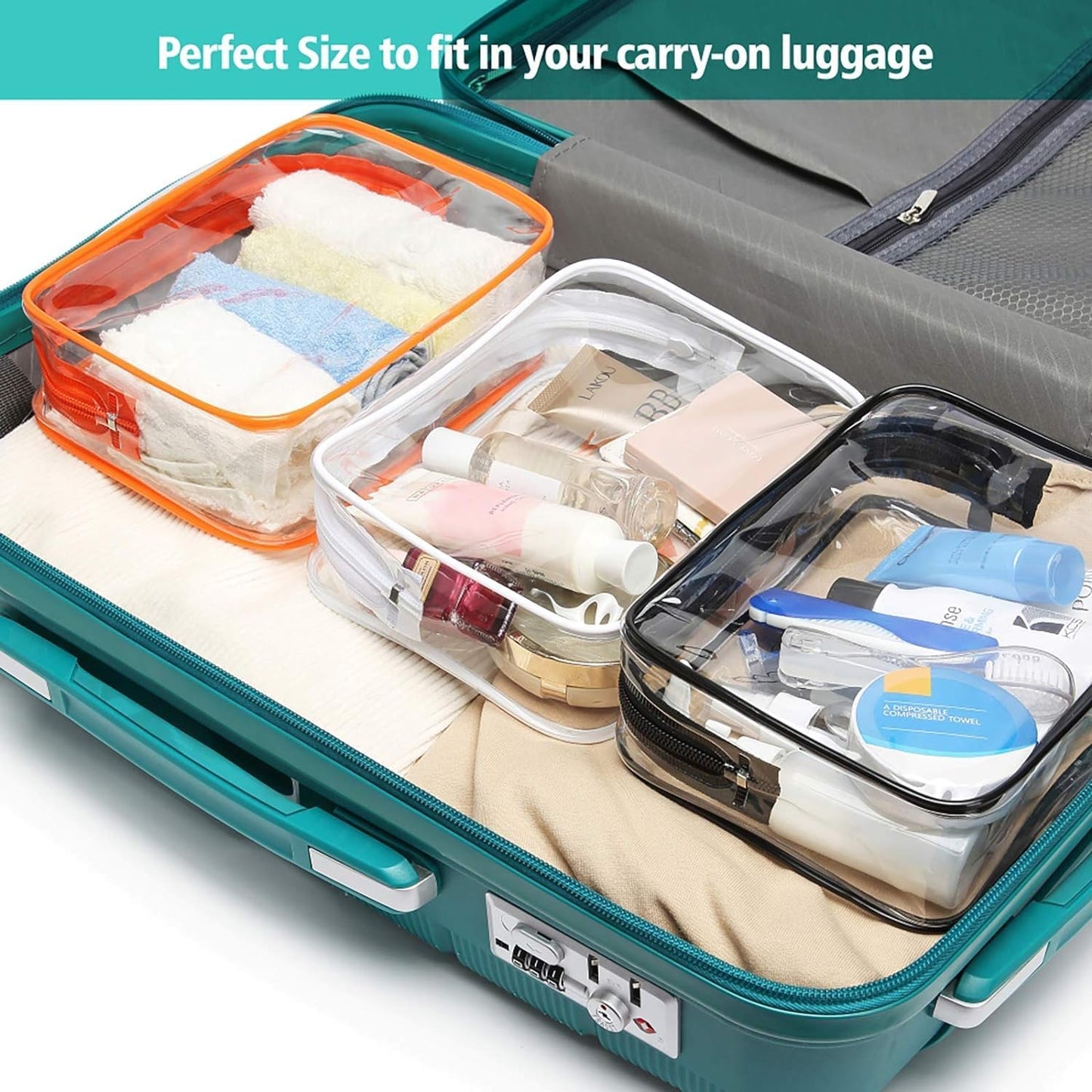 3 Pack Clear Toiletry Bag,TSA Approved Toiletry Bag, Clear Makeup Bag Waterproof Quart Size Bag, Travel Makeup Cosmetic Bag for Women Men, Carry on Airport Airline Compliant Bag (Black)