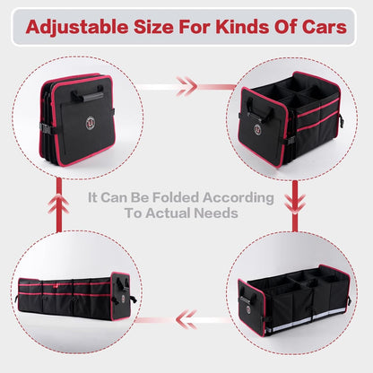 LIBZAKI Car Trunk Organizer,3 Compartments Big Trunk Storage, Large Capacity, Foldable, 95L Heavy Duty Storage Box for Car, SUV, Truck,Jeep, Includes 26L Cooler Bag-Black