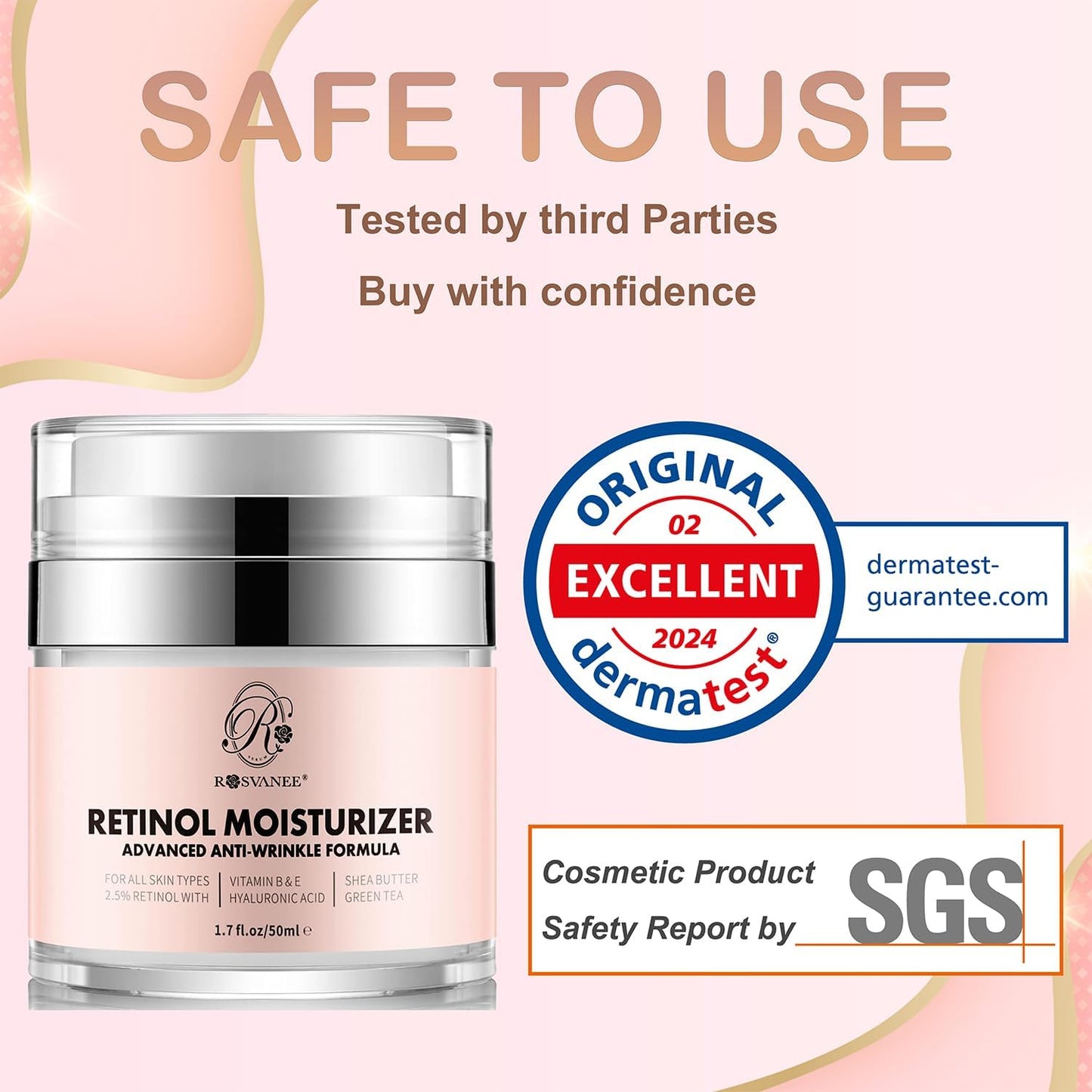 ROSVANEE Retinol Moisturizing Face Neck Eye Cream with 2.5% Retinol, Hyaluronic Acid and Vitamins E & B5, Deep Moisturizing Anti-Wrinkle Cream for Men and Women