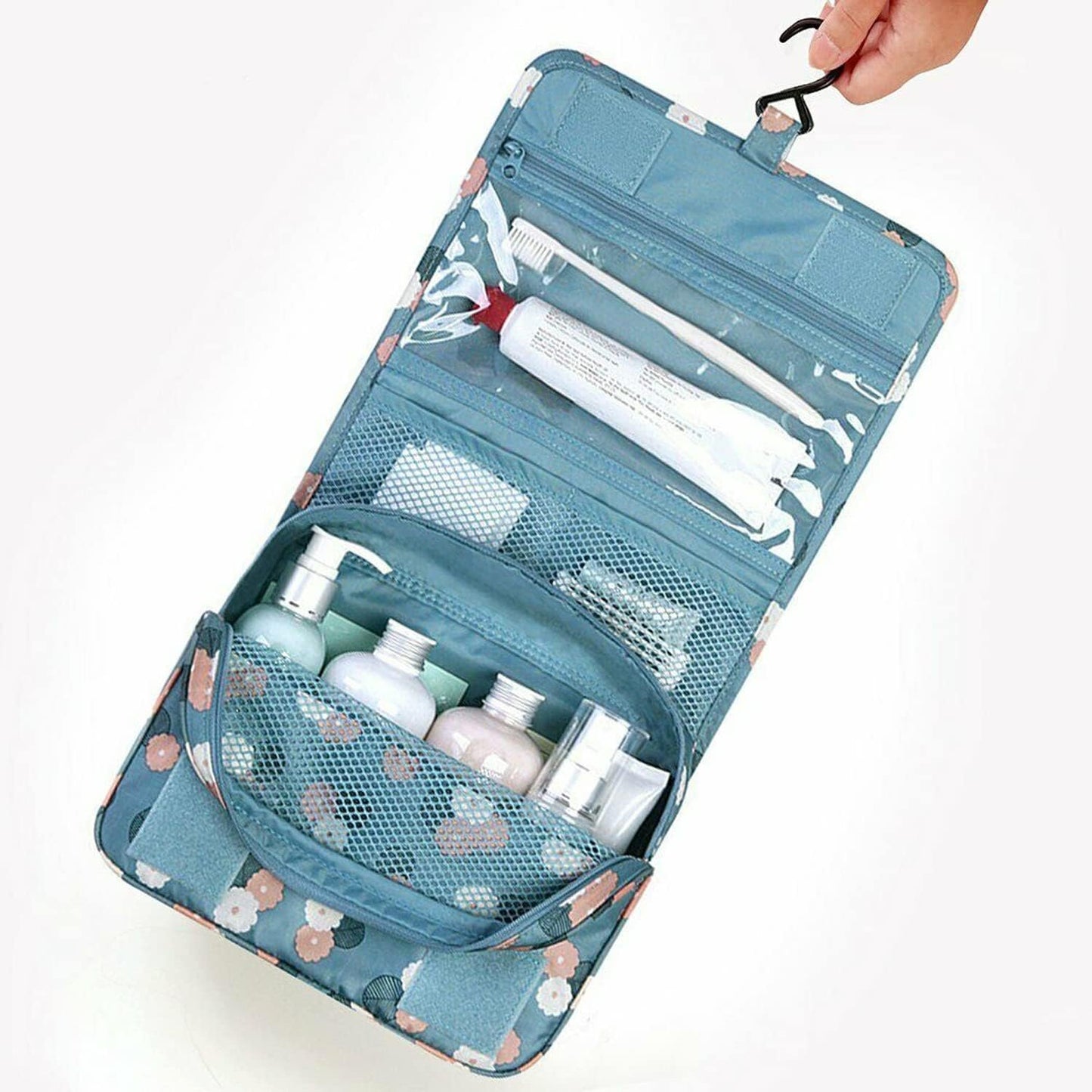 Multi-functional Cosmetic Makeup Case Pouch Large Travel Bath Wash Organizer Compact hanging Travel Bag toilet Bag toiletry Bag Washbag Organizer Kits Cosmetic Pouch/Personal care Hygiene Purse (Blue)