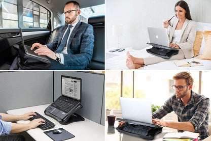 Gaming Laptop Desk Car Stand - Cushioned Cooling Pad Adjustable for Universal Couch Office Use w/ Right Left Mouse Tray and Fan