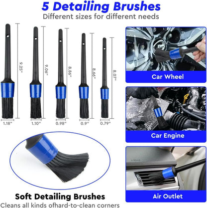 LYACON Car Cleaning Kit – 28PCS, Interior Car Accessories, Car Wash Kit – Car Cleaning Products Interior and Exterior – Cleaning Brush for Car Rims, Car Seats, Window Cleaner, Detailing Kit for Cars