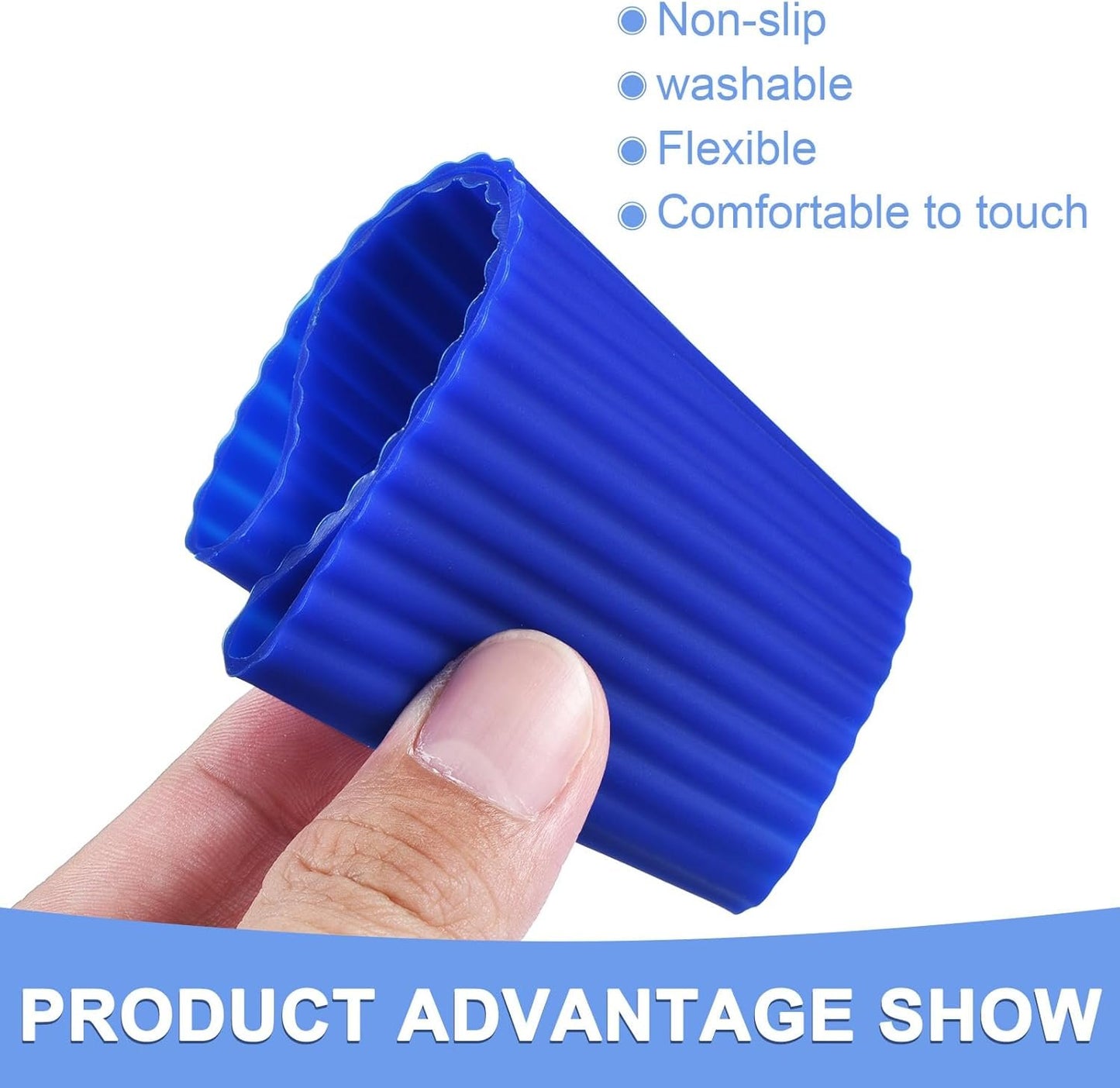 GLOKUUCA Coffee Cup Sleeves - 2 Packs Non-Slip Protective Covers Fits for Cups and Water Bottles - Silicone Heat-Resistant Cover - Blue