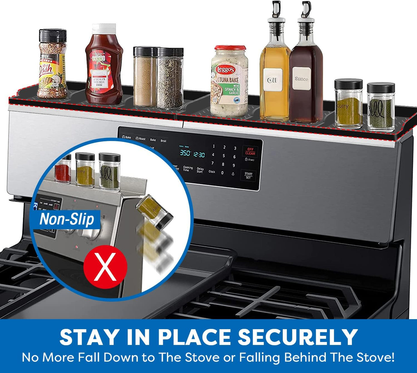 Hydream Stove Top for Silicone Shelf,30 Inch Magnetic Shelf Over the Stove Spice Rack,Kitchen Shelf for Above Stovetop Organizer Magnet Flat Back of Stove Storage Suctioned for The Stove-Black