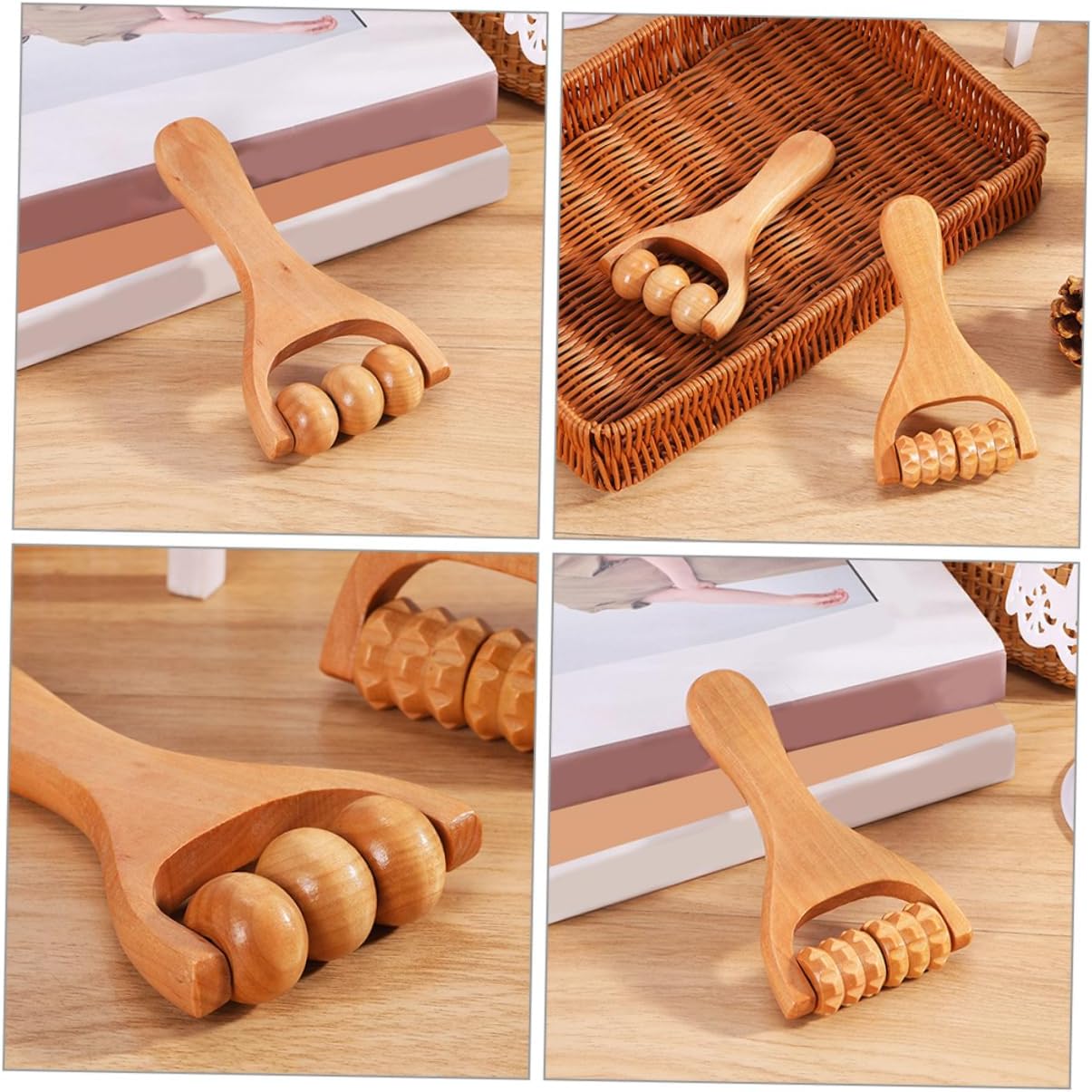 PACKOVE 3 Set Strumento A Rulli Massaggi Massaggianti Attrezzo Portatile Massaggiatore Cervicale Massaggio A Strumento Di Massaggio Manuale Massaggio Alla Fascia Di Legno 2 Pezzi * 3