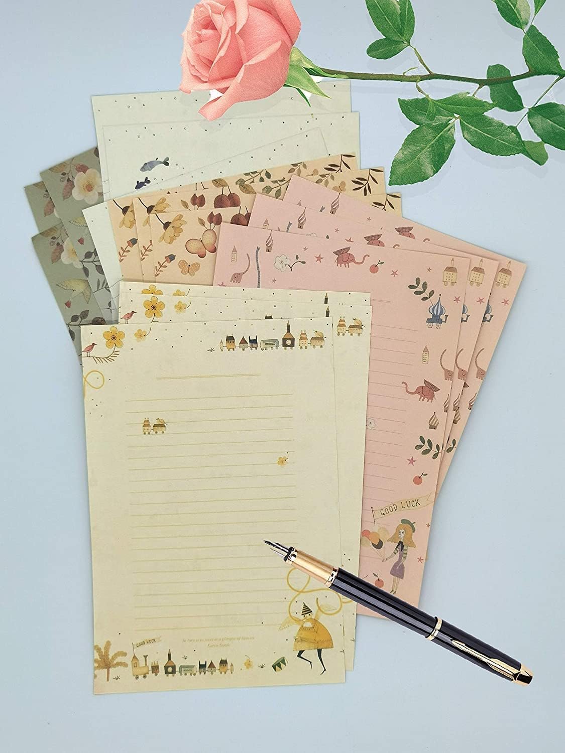 Fulanfudi 81pcs Stationary Paper and Envelopes Set, Contain 54 Stationery Paper and 27 envelopes, Writing Paper Stationery Set, 9 Different Style