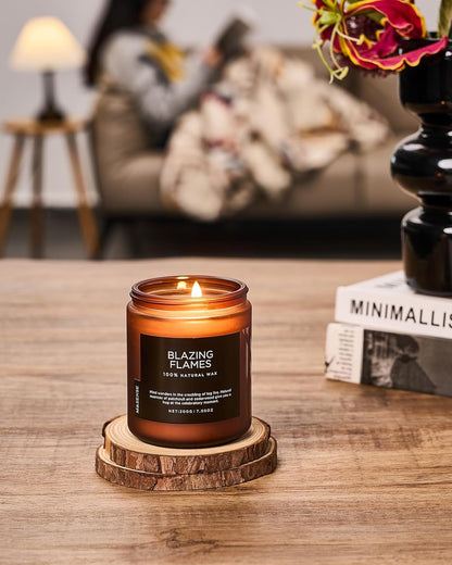 M&SENSE Blazing Flames Candle, 40 Hours Long Lasting Candle for Home Decor, 6.0oz Cade & Patchoulli Scented Candle, 2 Cotton Wick Natural Soy Wax for Celebration Holiday