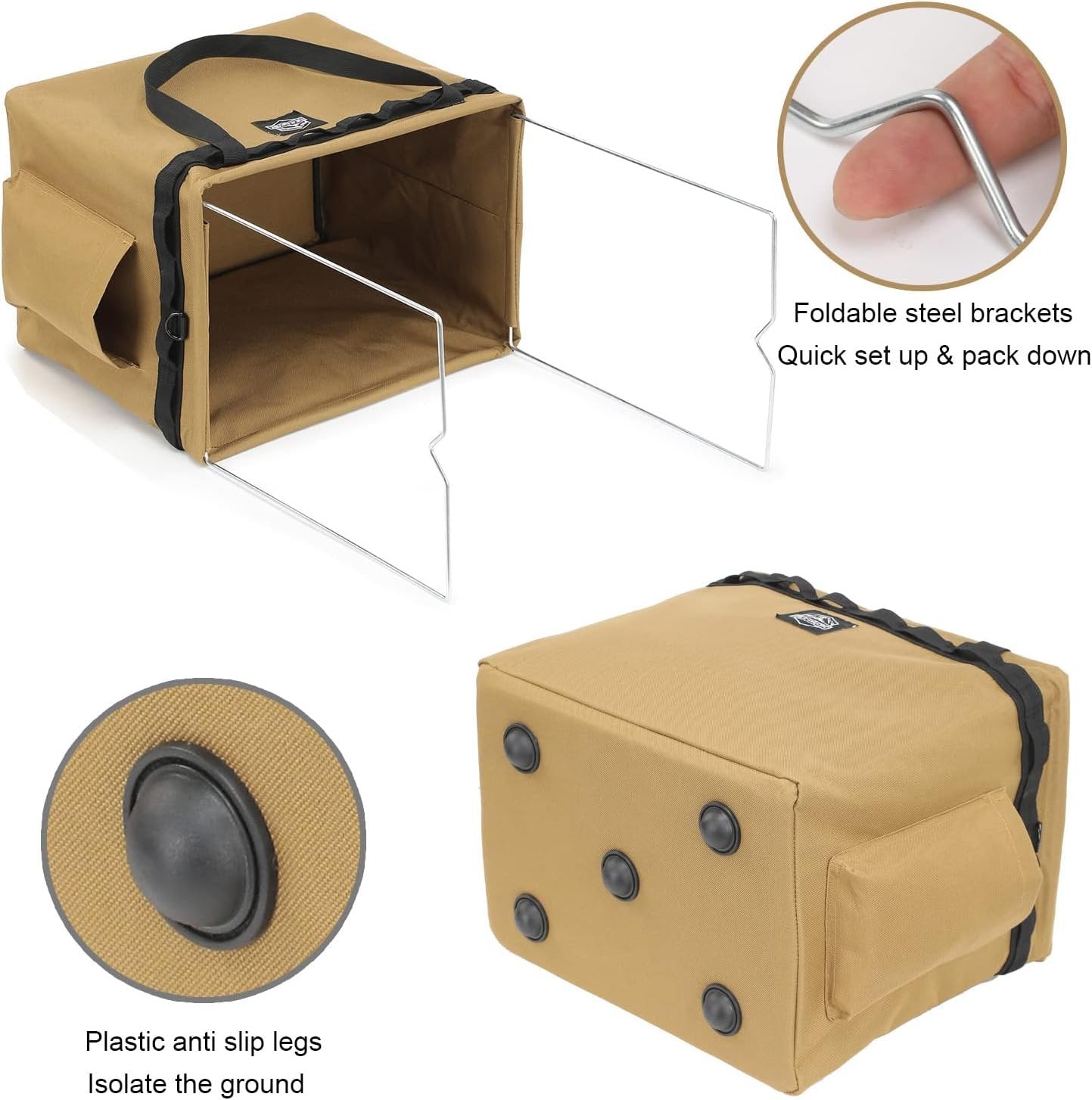 SEPWIK Camping Storage Bag Multifunctional Collapsible Tactical Bag, Car Trunk Organizer for Tool, Cookware Carry Bag, Picnic Basket for Outdoor, Travel, Hiking, Camper, RV (Khaki)