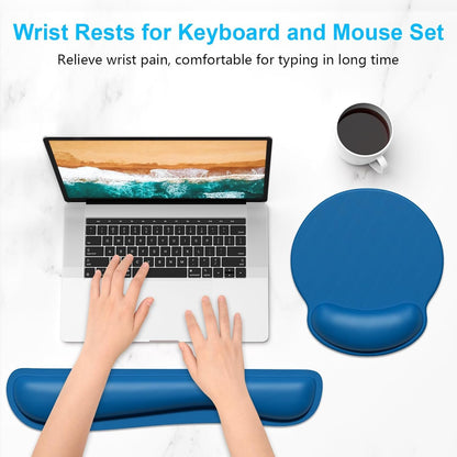 Dapesuom Keyboard Wrist Rest and Mouse Pad with Wrist Support, Memory Foam Cushion for Keyboard and Mouse Set, Ergonomic Desktop Pad Rests with Non Slip Base for Easy Typing & Pain Relief, Dark Blue