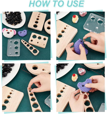 PH PandaHall Auxiliary Tool for Attaching, Wood Safety Eyes Insertion Tool 2pcs 6 Sizes Amigurumi Craft Eyes Tool Eyeball Gauge Board for Safety Eyes and Washers Crochet Animal