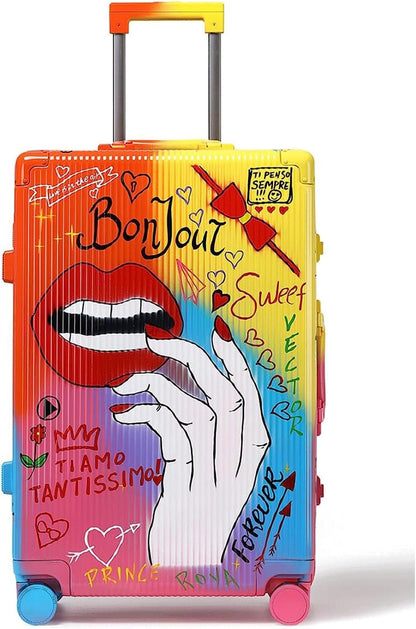 Practical Luggage Large Capacity Suitcases with Wheels Fashion Graffiti Luggage Adjustable Trolley Carry On Luggage Security Combination Lock Easy to Move