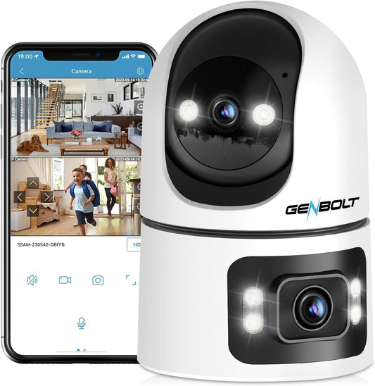 GENBOLT WiFi Security Camera Indoor, 360Â°Dual Lens Home Surveillance IP Camera CCTV with Humanoid Detection, Auto Cruise Nanny Pet Dog Cam, 2.4&5GHz Dual WiFi Baby Monitor with Audio Alarm