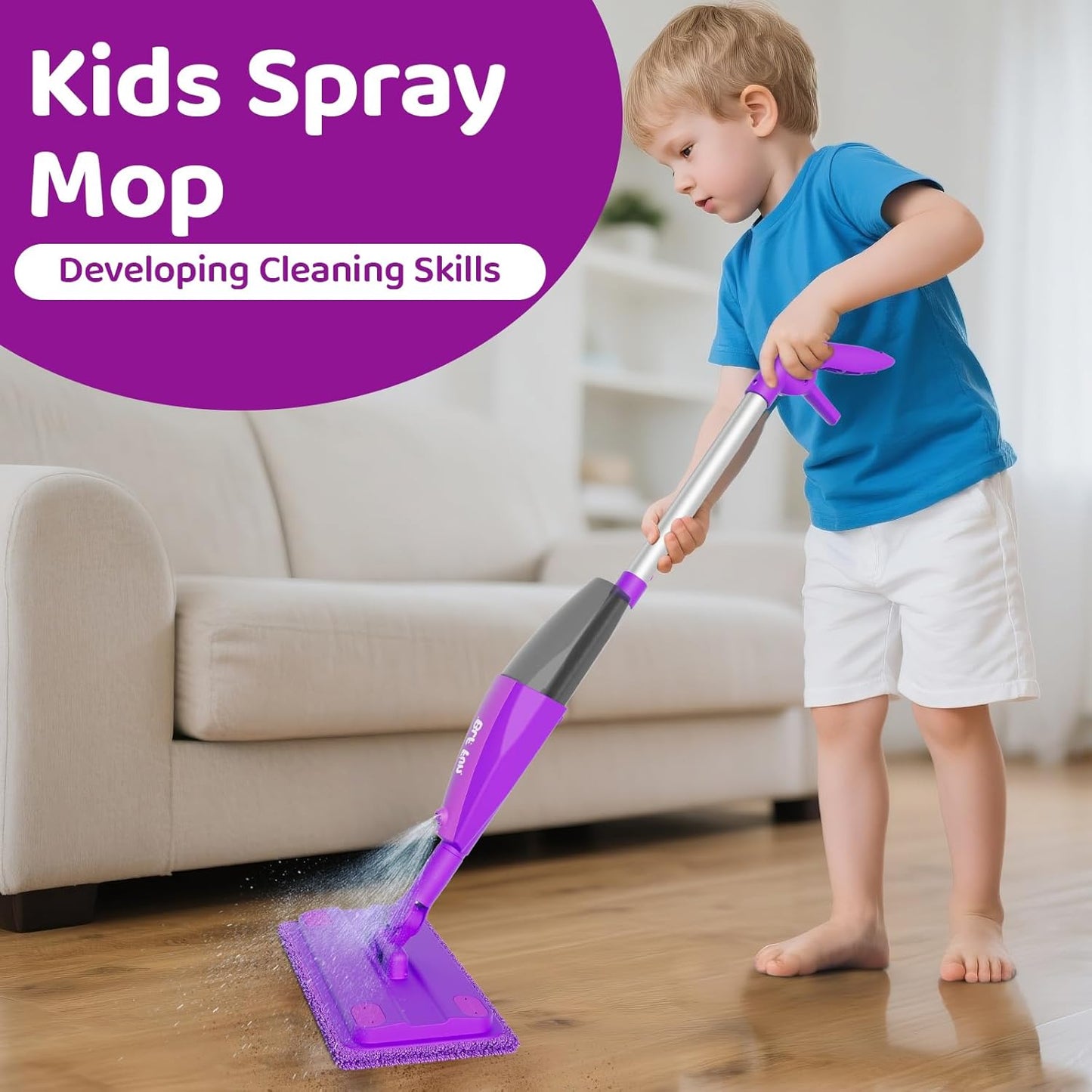 CalfQueen Mop Montessori Kids Toys with Water Sprayer, Pretend Play&Preschool Educational, STEM Clean, Housekeeping Kit Spray Mops for Floor Cleaning, Birthady Gifts 3 4 5 6 7 8 Year Old Boys Girls