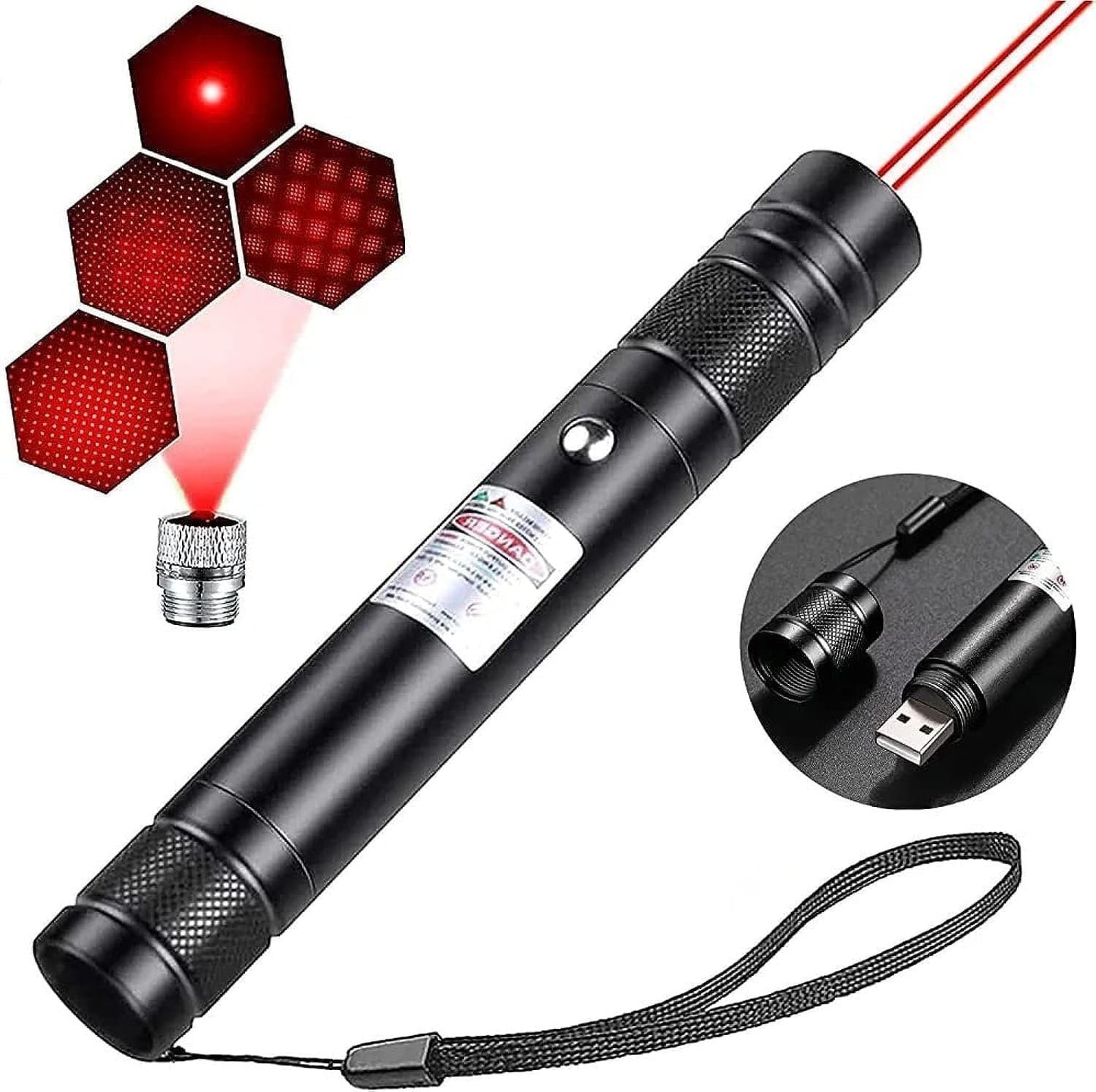 Flashlight, Long Range Point Beam Pen Tactical Flashlight with Star Cap Adjustable Focus, Rechargeable Outdoor use, TV/LED/LCD Screen, Astronomy, Camping and Presentation (red)