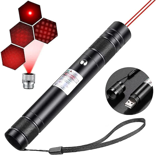 Flashlight, Long Range Point Beam Pen Tactical Flashlight with Star Cap Adjustable Focus, Rechargeable Outdoor use, TV/LED/LCD Screen, Astronomy, Camping and Presentation (red)