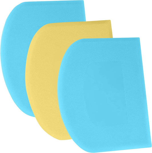 SURDOCA Dough Scraper Bench Scraper - 3P 5.9x4.3 Plastic Flexible Bowl Scraper, Sharp Edge & Angles Cake Scraper. Non-Slip Bakeware Decorating Tools Sculpting & Modeling Tools - Blue+Yellow+Blue